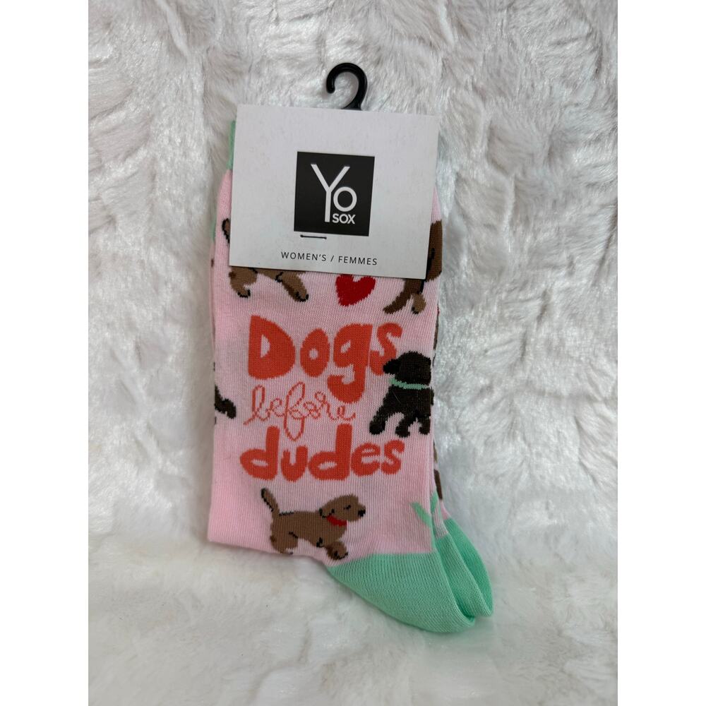 NWT YoSox “Dogs Before Dudes” Pink/Mint Green Funny Socks Women Shoe Size 6-10